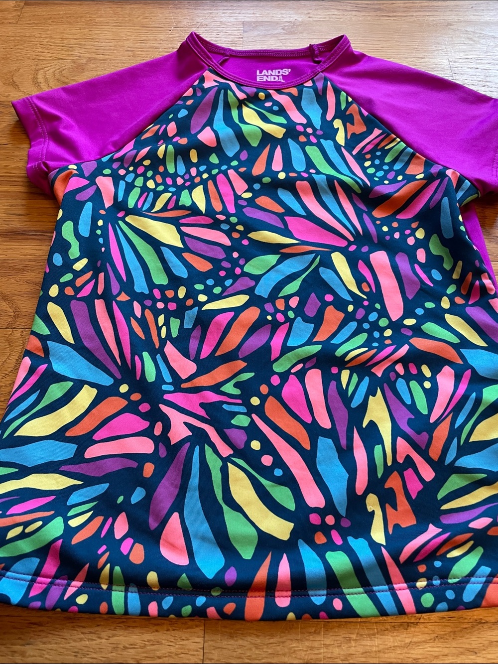 Lands' End Purple colorful mosaic butterfly Rash Guard & bikini bottom - Picture 2 of 12